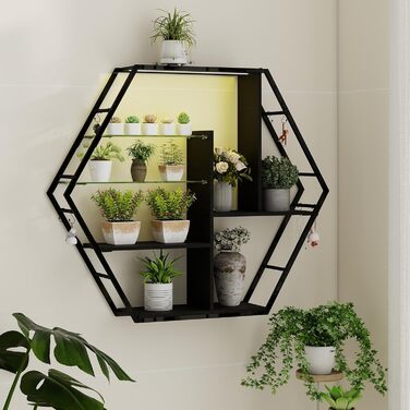 Підвісні полиці YU YUSING з RGB підсвічуванням (7 кольорів), з 8 гачками, для ігор, декору, спальні, кухні, бару, ігрової кімнати, гексагональної форми, 100x20x87 см