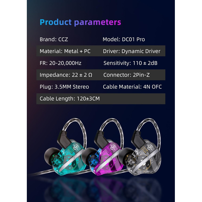 Внутрішньоканальний монітор keephifi CCZ DC01 Pro, 1DD Bass HiFi IEM, V-подібна форма, знімний 2-контактний кабель Z-OFC, фіолетовий