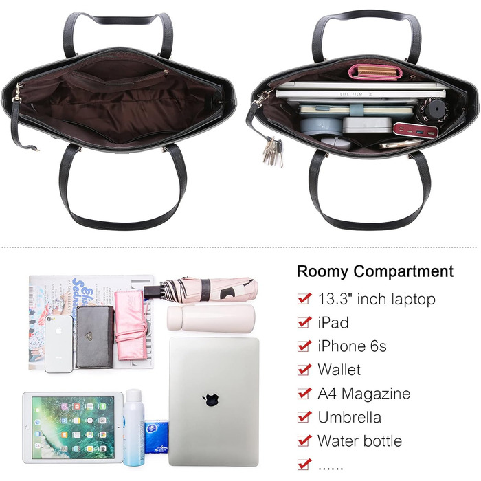 LOVEVOOK Сумка-шоппер для жінок, велика шкіряна сумка на плече, 3 шт. (сірий-чорний)