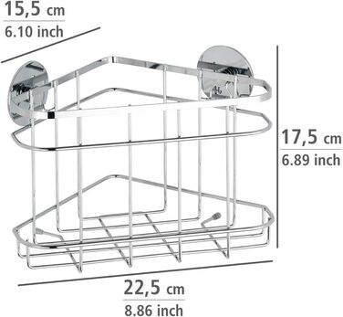 Кутова полиця з нержавіючої сталі 2 полиці - кріплення без свердління, нержавіюча сталь, 22,5 x 47,5 x 15,5 см, глянцева (Uno)