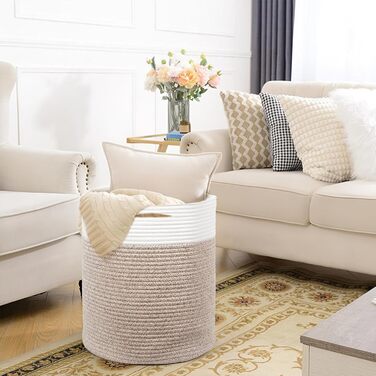 Кошик для білизни 32л з бавовни з ручками (34x40см), плетений кошик для зберігання, коричневий