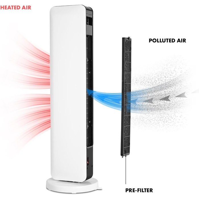 Керамічний колонний тепловентилятор Klarstein Hightower - обігрівач з термостатом, вентилятор на п'єдесталі, 2-в-1, 2200 Вт, вентилятор обігрівача, від 5 до 35 C, таймер вимкнення, в т.ч. пульт дистанційного керування, чорно-білий (білий-чорний, тепло)