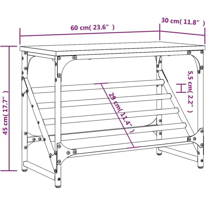 Підставка для взуття, шафа для взуття, лавка для взуття, сталева рама, дерев'яний матеріал (60x30x45см, чорна)