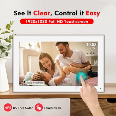 Цифровий фоторамка FRAMEO з Wi-Fi, 32 ГБ, 10,1 дюйма, IPS LCD, сенсорний екран, Smart Cloud, автоматичне обертання, підключення до Frameo App (15,6 дюйми, білий)