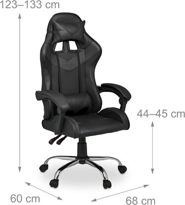 Ігрове крісло Relaxdays, гоночний вигляд, поворотне, регульоване по висоті, подушка для голови та попереку, ВхШхГ 133x68x60 см, (чорний)