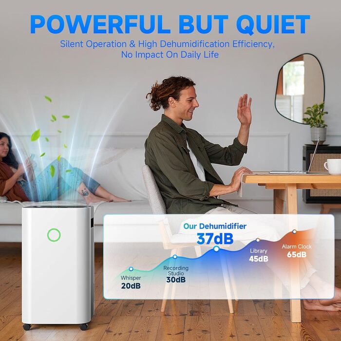 Електричний осушувач повітря 15L, тихий, з таймером 24H, захистом від переливу, дитячим блокуванням, для квартири, підвалу (білий)