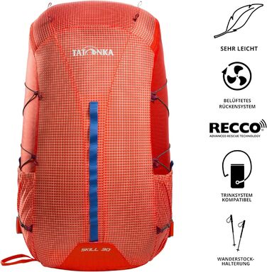 Туристичний рюкзак Tatonka Unisex Skill 30 Recco (30 літрів, червоний помаранчевий)