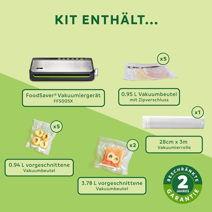 Вакууматор для продуктів Foodsaver FFS005X з вбудованим відсіком для рулонів, режимом для делікатних продуктів та набором пакетів