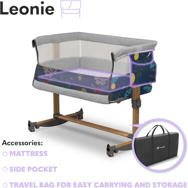 Дитяче ліжко Lionelo Leonie Plus 3 в 1 (колиска, ліжко-приліжко, гойдалка) блакитне, до 9 кг, з кошиком