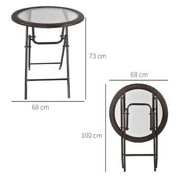 Розкладний стіл Outsunny Camping Table круглий Ø68 см з ротанговим декором і міцною сталевою рамою, ідеально підходить для саду та пікніка