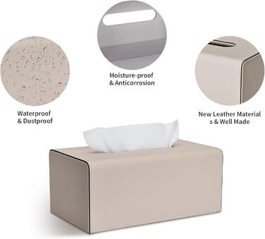 Склянка для серветок KingFOM з PU шкіри, бежевого кольору, прямокутна - для офісу, авто, дому