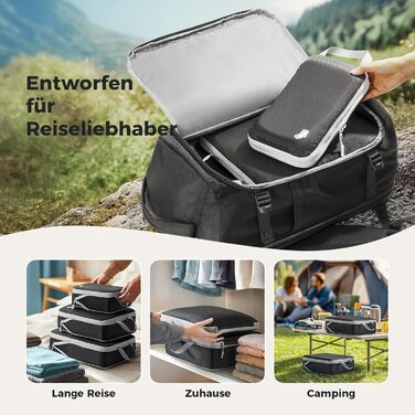 Набір органайзерів для валізи та рюкзака з компресією, водонепроникні пакувальні куби для подорожей, 8 предметів, чорний