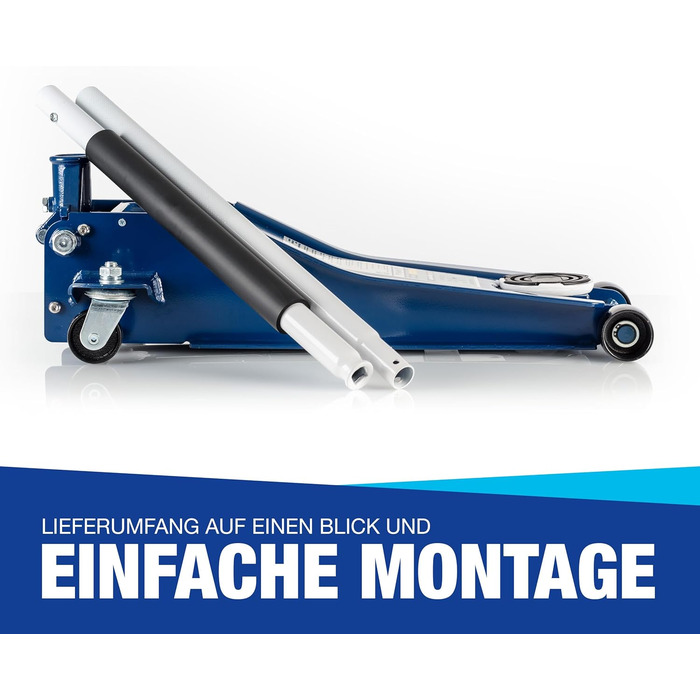 Гідравлічний домкрат NTG 3T, низькопрофільний, для авто (легкових та SUV), синій + сертифікат TÜV, висота підйому 75-505 мм