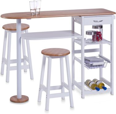 Кухонний бар Zeller 13776 з 2 стільцями, MDF, білий/декор бамбук (118x38x89 см, стільці 29x29x54 см)