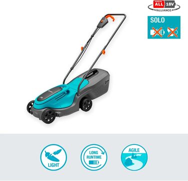 Акумуляторний газонокосарка Gardena PowerMax 37/36V P4A: комплект для використання, ширина зрізу 37 см, об'єм травоспіральника 45 л, центральне регулювання висоти зрізу, двигун PowerPlus з Eco-режимом