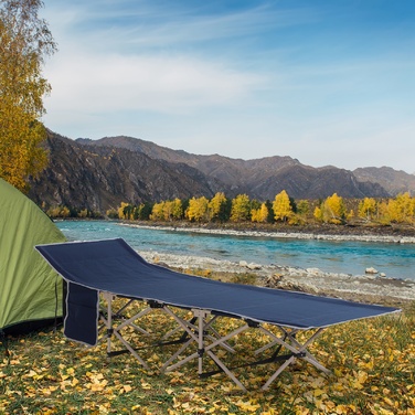 Розкладне кемпінгове ліжко Outsunny Camp Bed з сумкою для зберігання, сталь і оксфорд, синій, 190x68x52см| Аосом