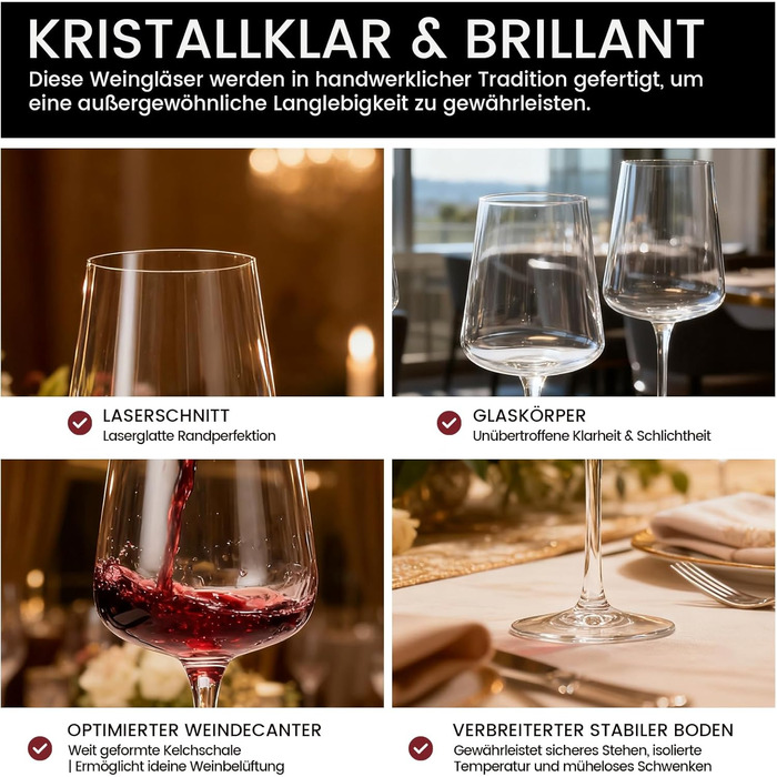 Набір келихів для вина PROST! 6 шт. 491 мл, без свинцю, для червоного вина, вечірок та компаній