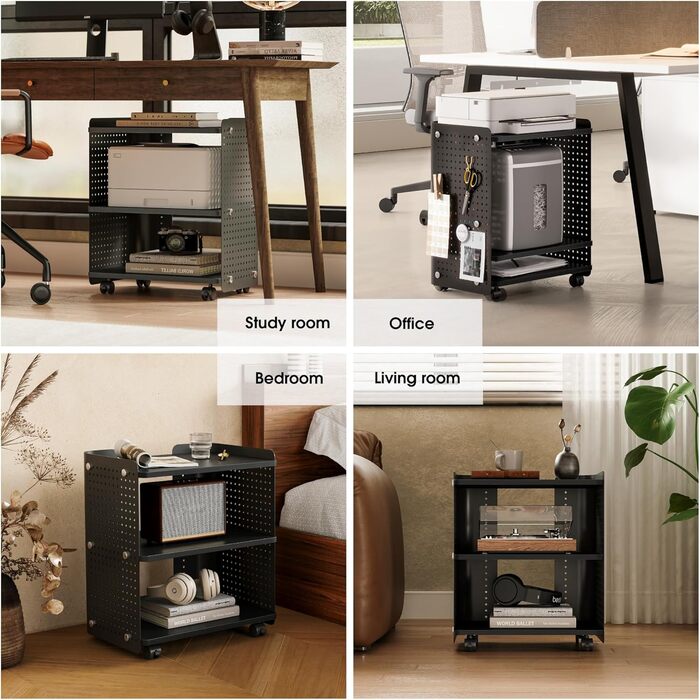 Стіл для принтера Fenge на коліщатках з органайзером та полицями, 45.3x33.5x53.5 см (Чорний)