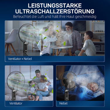 Вентилятор з водяним охолодженням, зволожувач повітря, кут нахилу 10°, коливання 70°, 3 швидкості, потужність 75 Вт, чорний