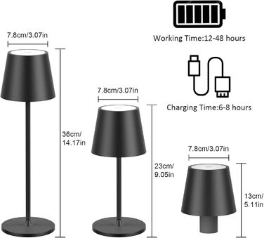 LED настільна лампа Coinmit 2 шт., бездротова, диммування, 3000K, 5000mAh, IP54, регульована висота, для дому та вулиці, чорна