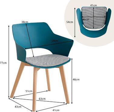 Набір з 8 кухонних стільців GrandCA HOME з масивних дерев'яних ніжок, оббивка, зелений (Lago Blu-n)