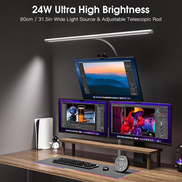 LED настільна лампа EYOCEAN 24W з жестами, 80см, регульоване денне світло, захист очей, для роботи, читання, архітекторів, дизайнерів
