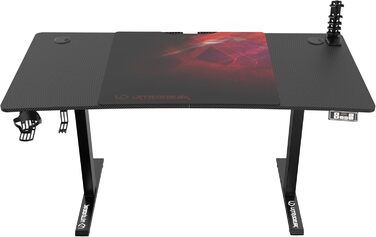 ULTRADESK Стіл для роботи Level V2 - Регульована висота, 140x68 см - Електричний стіл для геймінгу, офісу, дому - з XL-килимком для миші - Чорний, Червоний