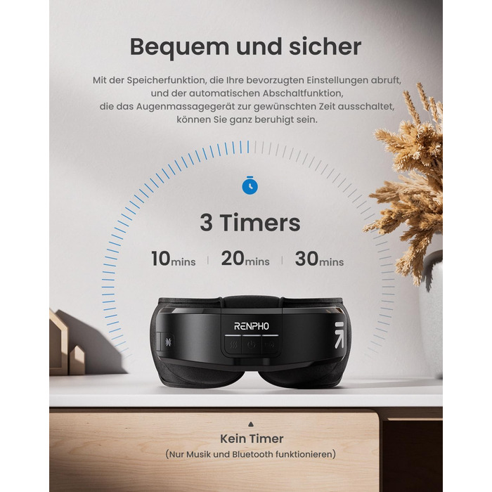 Масажер для очей RENPHO Eyeris 1 з підігрівом, вібрацією та Bluetooth, акумуляторний, для сухих очей, чорний