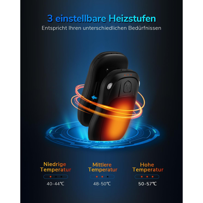 Електричний грієчка для рук, перезаряджуваний, USB, 2 шт. (чорний)