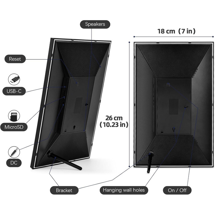 Frameo Цифровий фоторамка 10.1 дюймів з Wi-Fi, горіхове дерево, 32GB, IPS сенсорний екран 1280*800 HD, відтворення фото/відео через додаток Frameo, подарунок для чоловіків та жінок