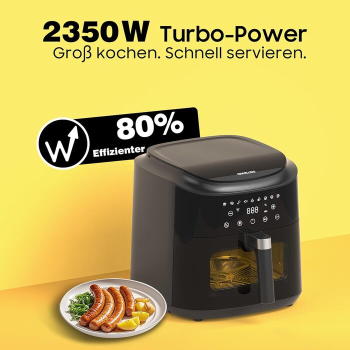 Фритюрниця гарячим повітрям XXL 2350W - Airfryer з 9 програмами, LED дисплеєм, функцією підігріву та металевим корпусом (9L)