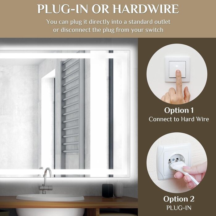 Дзеркало для ванної кімнати Clevich з підсвічуванням 80x60 см, LED, 3 кольори світла, регулювання яскравості, захист від вибуху, сенсорне управління, функція пам'яті, антизапар, 80L x 60B см