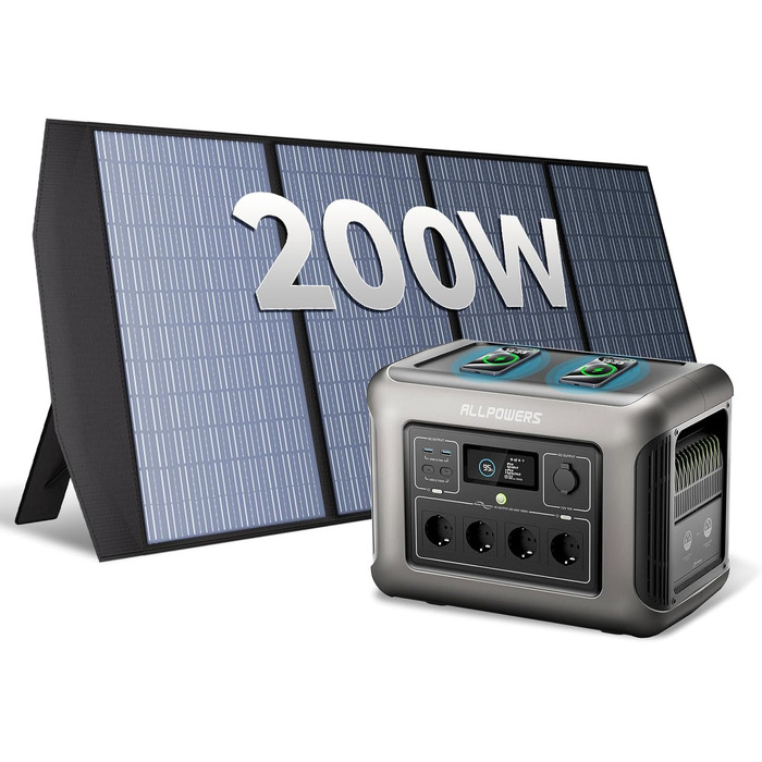 Портативна електростанція ALLPOWERS 1152Wh LiFePO4, 1800W, сонячний генератор, акумулятор для кемпінгу та подорожей