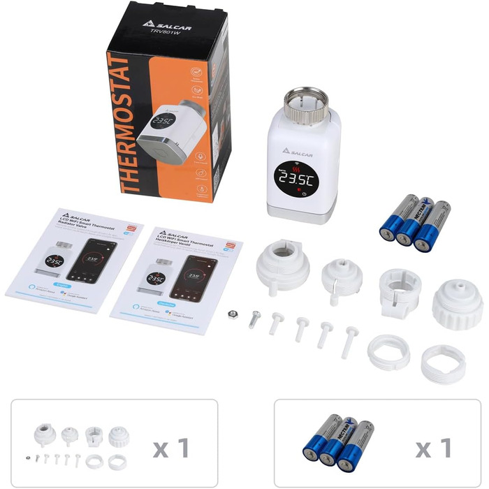 Розумний термостат для радіатора SALCAR TRV801W WiFi LCD, сумісний з Alexa та Google Home, Tuya Smart, без шлюзу