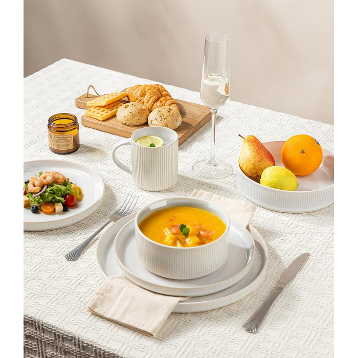 Набір посуду GBhome з реактивної глазурі для 4 осіб (12 предметів), ручної роботи, бежевий колір, миючий посуд, безпечний для мікрохвильової печі, комплект тарілок та мисок