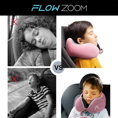 Подушка для шиї з зумом FLOWZOOM дитяча подушка для читання / дитяча подушка для подорожей з піни з ефектом пам'яті з дуже м'якою наволочкою для дітей від 7 років і старше - Comfy Kids (рожевий)