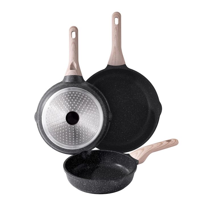 Набір сковорідок з антипригарним покриттям Kordisen 20/24/28 см, 3 шт. Керамічне покриття, індукційні, безпечні, без PFOA та PFAS