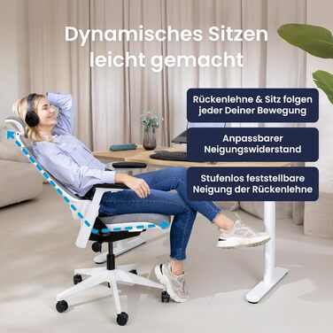 Ergotopia NextBack: ергономічне крісло для офісу з підтримкою спини | Крісло для роботи з підголівником та підлокітниками | 5 років гарантії (сірий/білий)