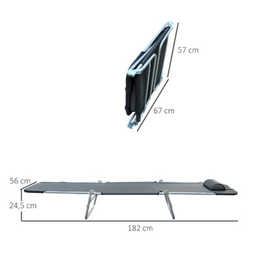 Outsunny Sun Lounger Садовий шезлонг Relax Lounger на 2 ноги Шезлонг чорний складний для саду, тераси та балкона