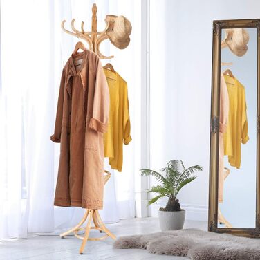 Стійка для одягу GIANTEX з підставкою для парасольки, дерев'яна, 12 гачків, для передпокою/вітальні (натуральний колір)