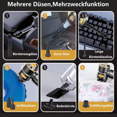 Акумуляторний ручний пилосмок 4-в-1, бездротовий пилосос та електричний обдув 22000Па, 3 режими, для авто, дому, кухні та шерсті тварин, чорний