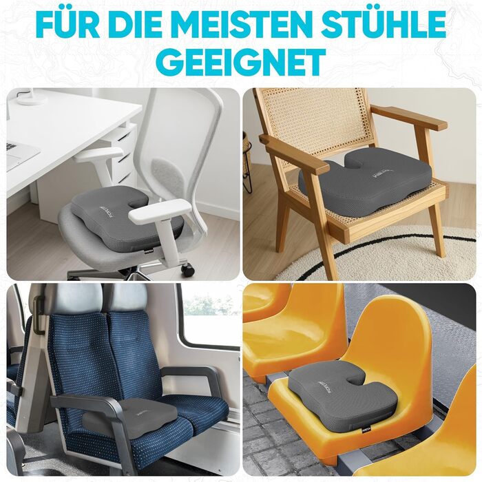 Подушка для сидіння FORTEM: м'яка, з піною з пам'яті, для офісного, ігрового крісла, авто, комп'ютерного крісла. Нековзна, знімний чохол сірого кольору.