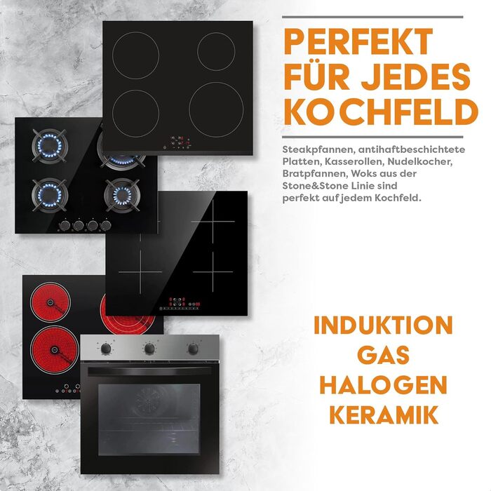 Квадратна сковорода-гриль Stone&Stone 28x28 см | Професійна сковорода для стейків | Німецьке антипригарне покриття GREBLON C3+ без PFOA | Знімна ручка | Підходить для індукційних, газових плит та духовки | Для приготування барбекю з щипцями 28 см