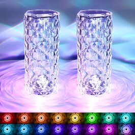 Світлодіодна настільна лампа з кристалами, настільна лампа з кристалами, 2000 маг, 16 кольорів з сенсорним управлінням, лампа з рожевим кристалом, кришталева настільна лампа, приліжкова лампа, що змінює колір нічник для спальні E-2, 2 шт.