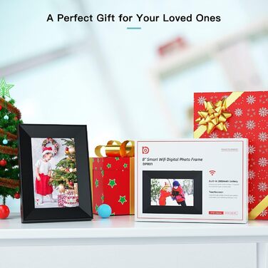 Цифровий фоторамка Dreamtimes 8 дюймів з Wi-Fi, IPS HD сенсорний екран, оновлена версія 2022, просте налаштування, діліться фото та відео через додаток AiMOR з будь-якого місця