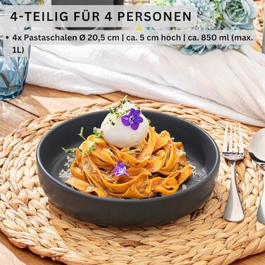 Набір мисок для пасти, 4 предмети, керамічні миски для локшини, можна мити в посудомийній машині та використовувати в мікрохвильовій печі, стійкі до подряпин, велика багатофункціональна кольорова миска, 850 мл | КОЛЕКЦІЯ VALUE