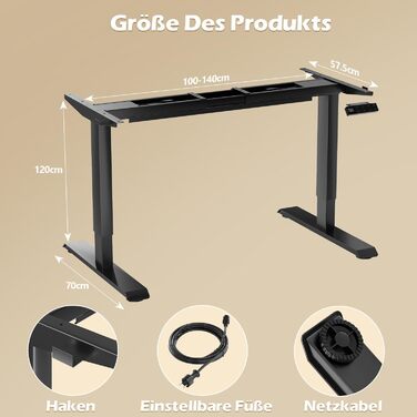 Регульований стіл JUMMICO з 2 моторами, чорний. Стільниця з USB-портами, 3 рівня пам'яті