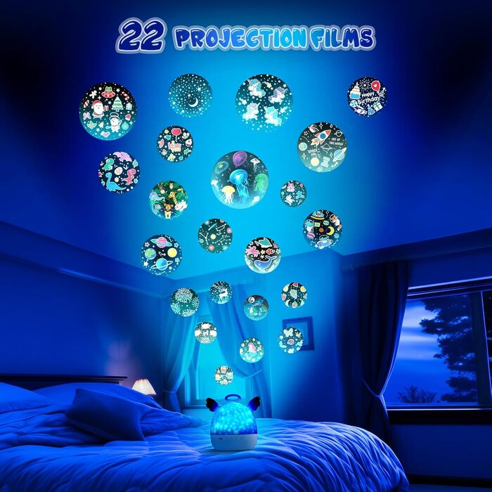 Проектор зоряного неба Diboniur для дітей з 22 фільмами, нічник-проектор, регульована яскравість, 360° обертання, 20 колискових