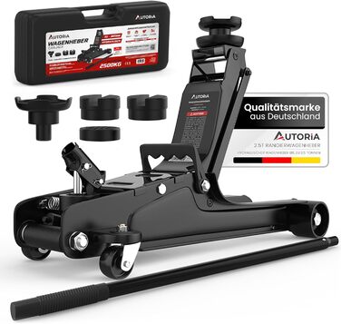 Гідравлічний домкрат Wagenheber 2.5T низькопрофільний з кейсом, 3 гумові накладки та адаптер для легкових авто та авто з заниженою підвіскою до 2500 кг, чорний