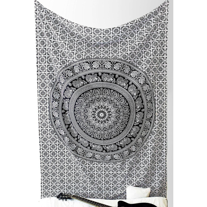 Чорно-білий гобелен-мандала в стилі хіпі (215х230 см)